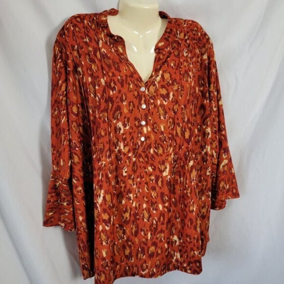 NEW 2X NY Collection pullover blouse flowy bell sleeves animal print NWT PRETTY - Picture 6 of 10